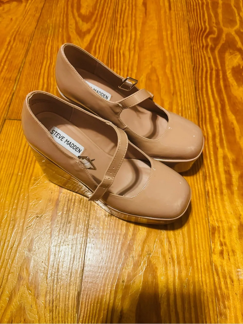 Steve Madden Nirvana Nude Platform Wedges with Buckle Strap